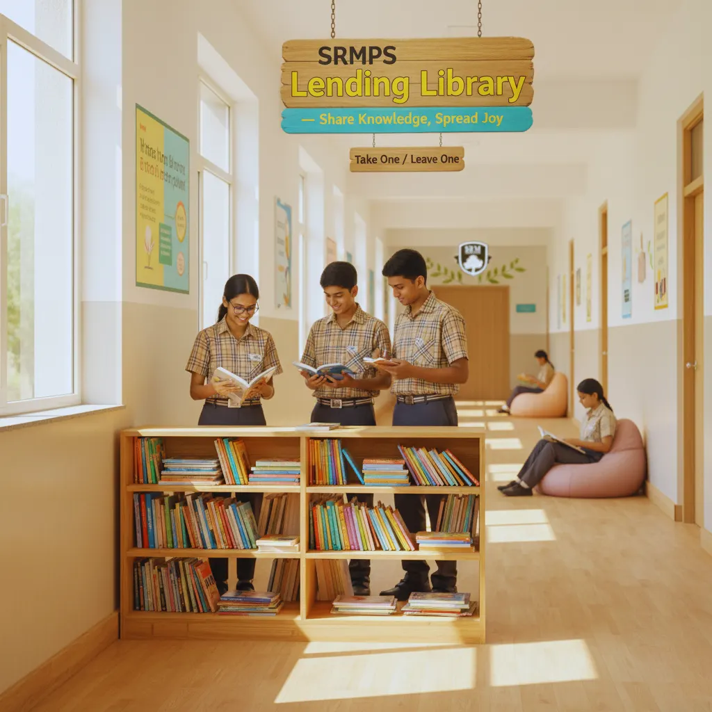 The SRMPS Lending Library corridor shelf
