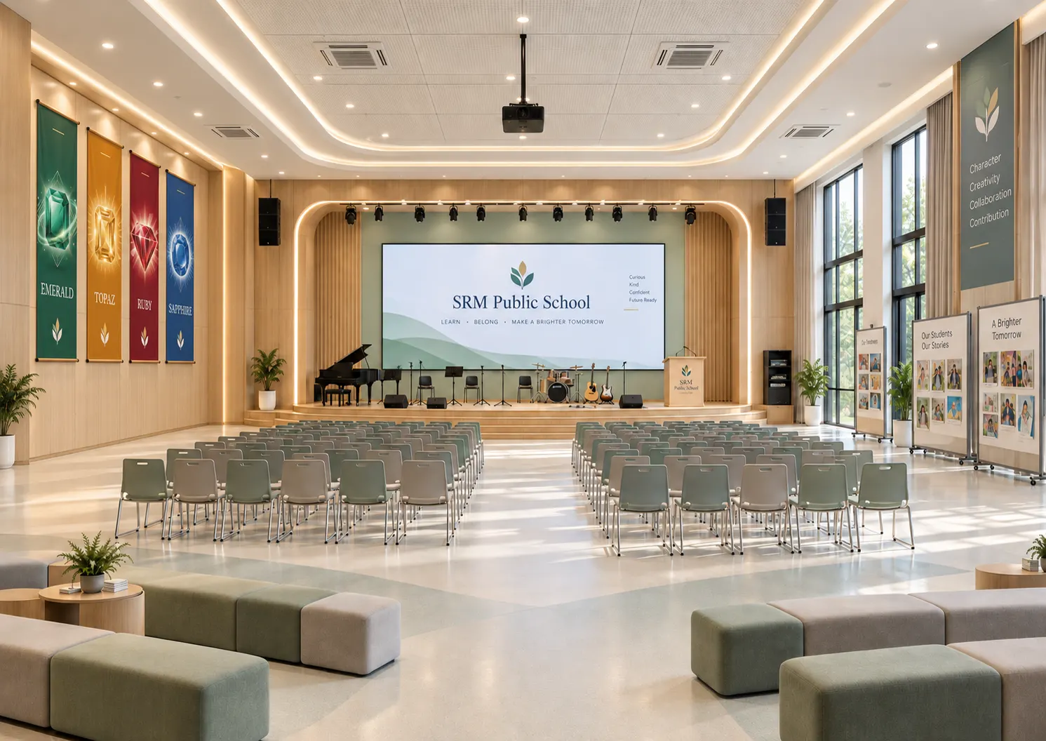 The Multi Purpose Hall with stage and seating