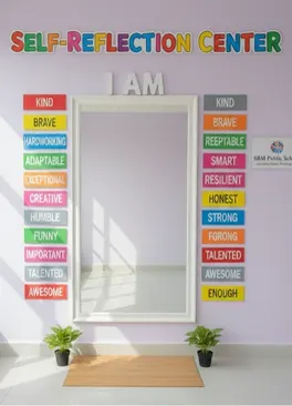 The Self Reflection Corner, a mirror surrounded by affirmations