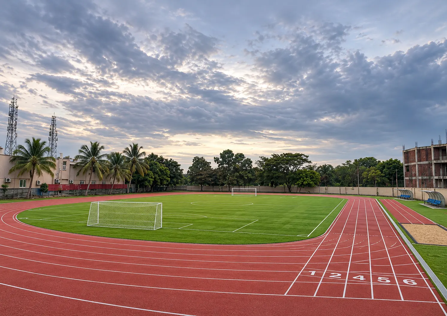 The athletics track and football field